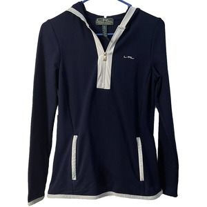 Lauren Ralph Lauren Active Navy Blue White Trim Popover 1/4 Zip Hoodie XS